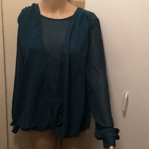 Women’s green sheer casual long sleeve blouse top